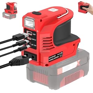 Wechselrichter für Einhell 18V Akku，DC 18V auf AC 220V Spannungswandler Adapter mit Typ-C& USB & DC12V Anschluss und AC Steckdose,Notstromaggregat für Camping(Akku Nicht enthalten)