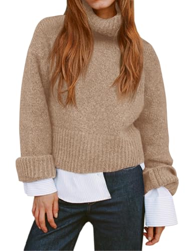 Saodimallsu Womens Turtleneck Fuzzy Sweaters Long Sleeve Chunky Knit Casual Loose Warm Fall Winter Pullover Sweater