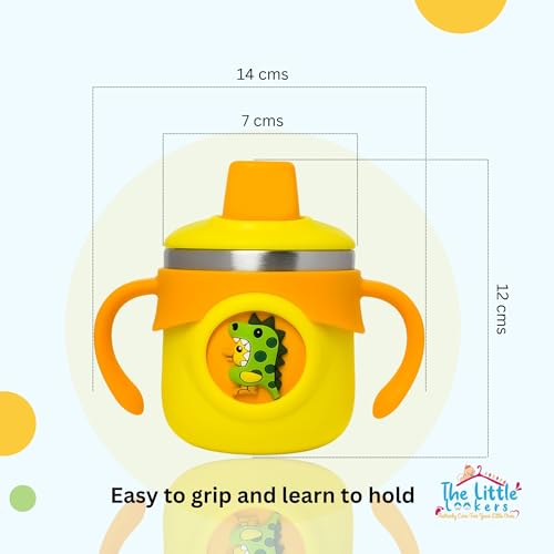 Image of THE LITTLE LOOKERS Stainless Steel Sipper Bottle 260ml | 316 Grade SS | BPA Free | Suitable for Hot & Cold |Travelling Bottle for Kids & Toddler|Training Sippy Cup with Straw /Spout (Yellow)