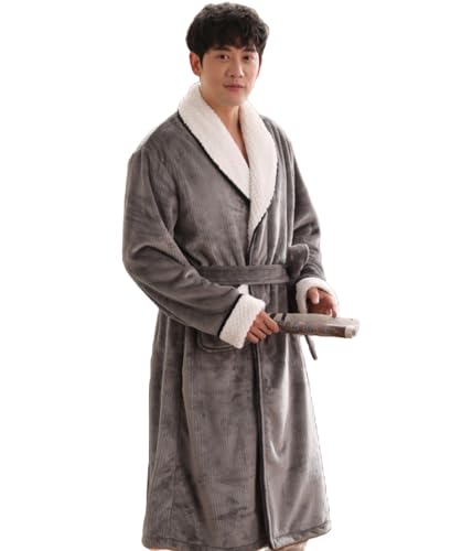 Thickened Premium Mens Plush Soft Robe Fluffy, Fleece Sherpa Shaggy Wool Bathrobe Nightgown Pajamas