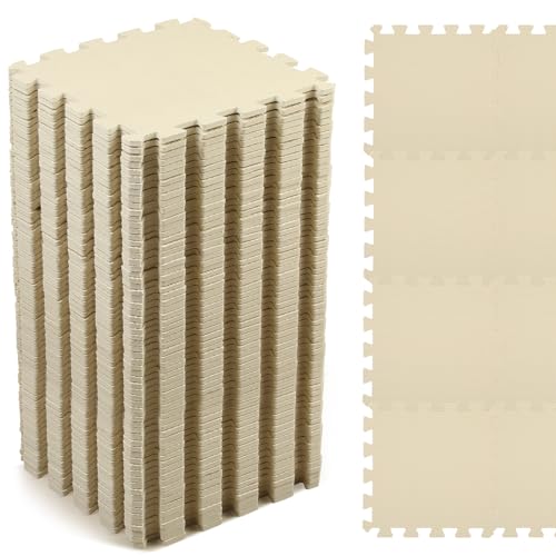 Image of Nuanchu 60 PCS Kids Foam Puzzle Floor Mat Bulk - Solid Color Foam Play Mat with Borders Interlocking Multi Use Floor Rug for Children, 12 Inch(White)