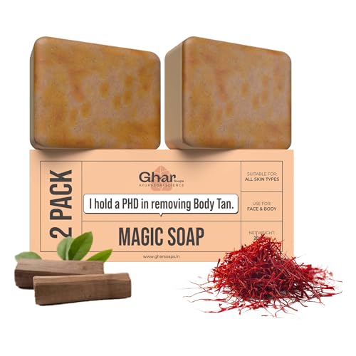 Ghar Soaps Sandalwood & Saffron Magic Soaps For Bath (100 Gms Pack Of 2) | Paraben Free | Chandan & Kesar Bath Soap | Handmade Soaps For Glowing | Skin Brightening Soap For Men & Women (Image - 1)