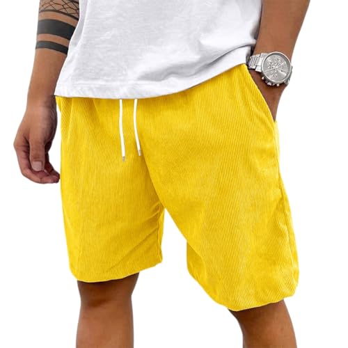 Pacificozy Men's Shorts Elastic Waist Drawstring Shorts Corduroy Beach Short Loose Fit Summer Pants with Pockets