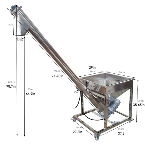 HQHAOTWU Screw Powder Feeding Machine, Automatic Feeder Vibrating Hopper Inclined Conveyor, Powder Loading Machine Vibrating Hopper 220V
