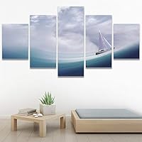 SIGNWIN 5 Panel Canvas Wall Art Modern Art Beach Coastal Expressive Global Multicolor Photography for Home Decorations Ready to Hang - 60