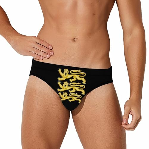 Three Lions Coat of Arms Men's Swim Briefs Low Waist Bikini Swimsuit Underwear Beach Swimwear
