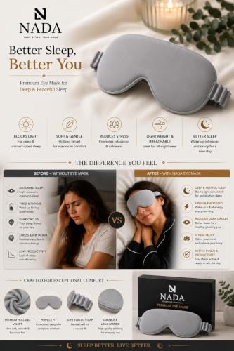 Image of Eye Mask for Sleeping for Women, Velvet Super Soft Sleep Mask Blind Fold for Comfortable Sleep, Travelling, Meditation & Relaxation, Eye Pad for Girls, Blind Fold for Sleeping - Grey (Pack of 1)
