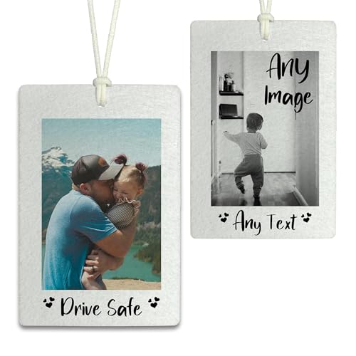 Custom Photo Air Freshener | Personalised Snapshot Car Freshener | Unscented Add Your Own Picture + Text | Hanging Rear View Mirror Freshener | Gift for Him/Her