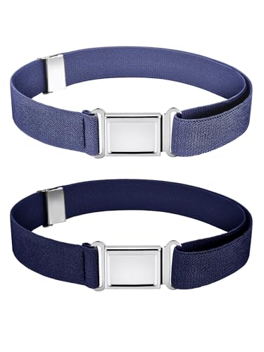 WILLBOND 2 Pieces 2 Pcs Kids Magnetic Belt Boys Adjustable Elastic Belt with Magnetic Buckle for Toddlers Girls (Navy Blue Denim Blue)