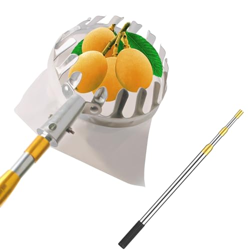 fruit picker, Fruit Picker Pole Stainless Steel, Extendable Fruit Picker, Fruit Catcher for Apricot, Pear, Orange, Trees Picking(4m)