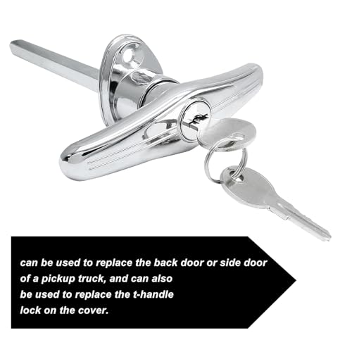 Image of 1 Pack T-Handle Truck Cap Lock, Silver Zinc Alloy Keyed Alike | Zinc Alloy Plated Anti-Rust, 5 /16 Inch Shaft 120mm Long, 90 Degree Turn, Fits Pickup Back Side Door, 1.5 Inch Hole Spacing