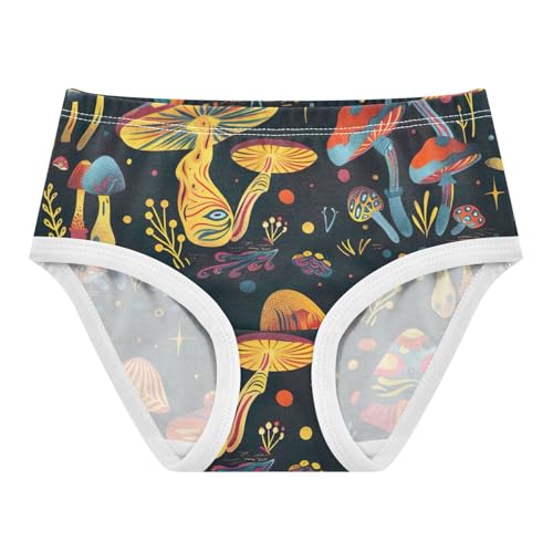 Toddler Briefs, Retro Mushroom Cotton Underwear for Girls, 2T–8 Years