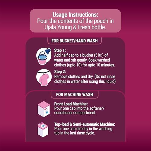 Image of UJALA Young & Fresh Fabric Conditioner - 2L Pouch [ Aura ] | After Wash Fabric Conditioner with Long-Lasting Fragrance | Powered with French Perfume | Suitable for Bucket Wash and Machine Wash,Liquid