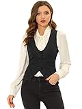 Allegra K Damen Weste Ärmellos Knopfleiste Jacquard Vintage Anzugweste Weste Schwarz XL