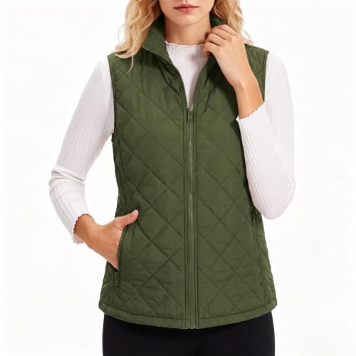 Quilted Vest Women Diamond Pattern Stand Collar Sleeveless Puffer Outerwear - image 2