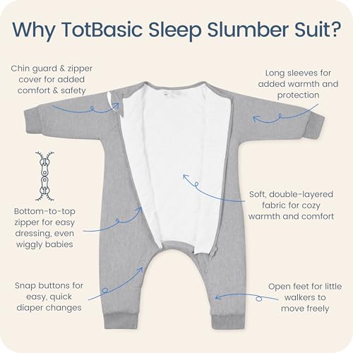 Image of Baby Sleep Sacks with Feet, 1.0 TOG Long Sleeve Wearable Blanket for 0-6M Infants & 2T-4T Toddlers, Soft and Cozy