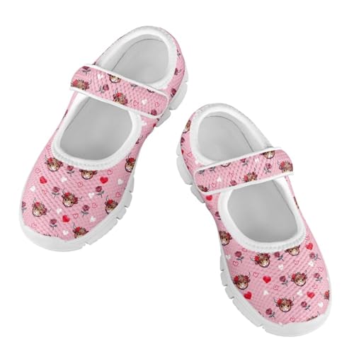 JoyLamoria Highland Cow Girls Slip on Shoes Lightweight Cute Walking Shoes for Toddler and Kids Fashion Mary Jane Sneakers,11-2.52