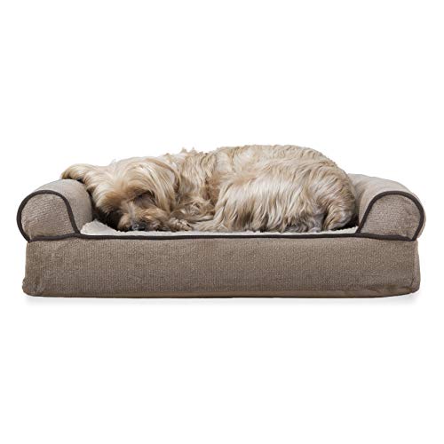 Furhaven Pet Dog Bed | Orthopedic Faux Fleece & Chenille Soft Woven Traditional