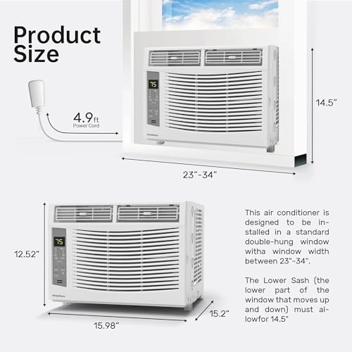 Image of PhiloDeco Window Air Conditioner, 6000 BTU, White, LED Display, Remote Control, Dehumidifier, Fan, Quiet Operation, Energy-Saving, Covers 250 Sq Ft
