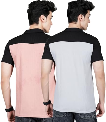 Image of London Hills Men's Premium Pure Polyester Zipper Polo Neck T-Shirt | Lightweight & Comfortable Half Sleeves T-Shirt | Polyester Blend | Regular & Comfort Fit (Pack of 2)