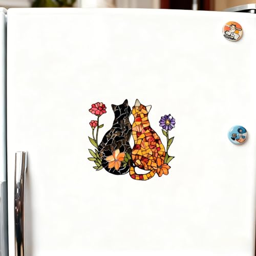 Imán decorativo acrílico con gatitos y flores