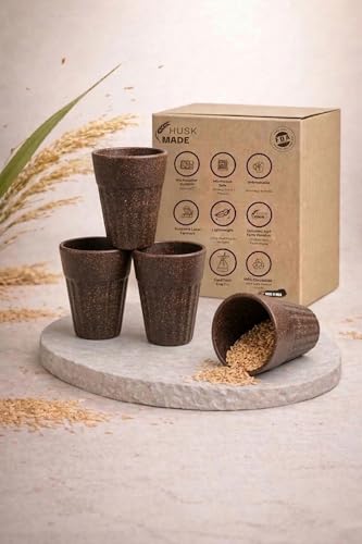 Image of Eco-Friendly Tea Cup Set of 4 | Kulhad Style Coffee & Tea Mugs | 140 ml Unbreakable, Stain-Free, Heat Resistant, Reusable, Microwave Safe | Rice Husk & Bamboo Fibre | Fibre Maximus