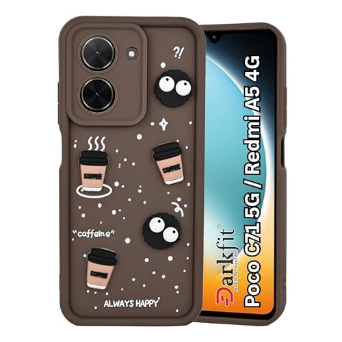 Image of DARKFIT Back Case Cover Compatible for Poco C71 5G / Redmi A5 4G | Cute Fun Cartoon 3D Ball | Coffee Silicone Case | Camera & Body Protection | Shock Proof | for Poco C71 5G / Redmi A5 4G| Color Brown