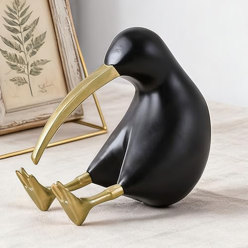 Figura Decorativa de Resina Pájaro Kiwi Abstracto Negro y Dorado miniatura 7