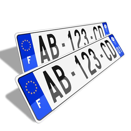 Plaques d'immatriculation Voiture ou remorque homologuée avec liseré Noir (Lot de 2) SIV 520 x 110 mm - Anti UV, résistance aux Chocs et aux intempéries....