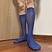 Dsgzkk Mens Thin Dress Socks Silk Sheer Formal Business Socks Soft Over the Calf Suit Socks Wide Striped Long Stockings