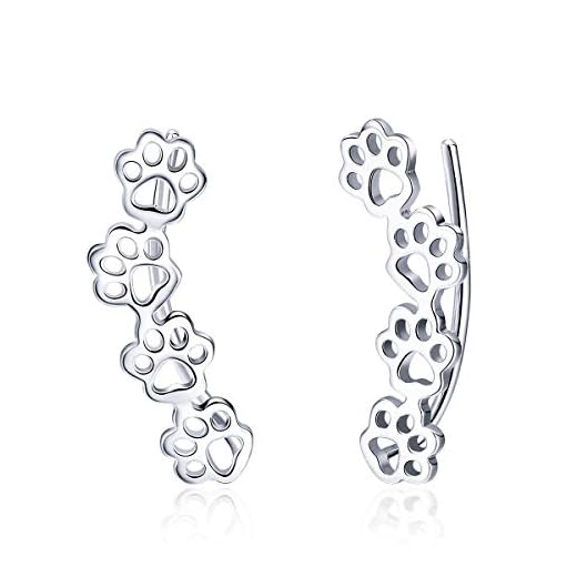 Qings Pendientes de Plata de Ley 925 con Diseño de Pata, Aretes Bonito Gatito y Huella de Animales - Pendientes Trepadores con Diseño de Huella de Perro y Gato para Mujer Adolescentes Niñas