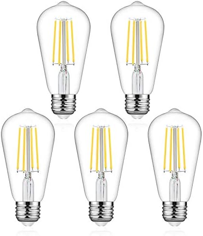 Defurhome LED Edison Bulbs 60W Equivalent, Daylight White 4000K, High 95+ CRI Eye Protection LED Bulb, ST58 LED Filament Light Bulbs, Antique Style Lighting, Non Dimmable, E26 Medium Base - Pack of 5