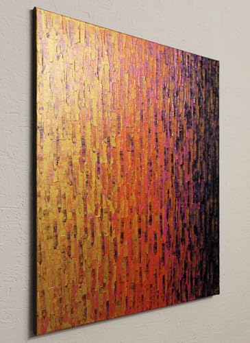 Tableau abstrait irisé or orange rose 61x50 dégradé acrylique contemporain