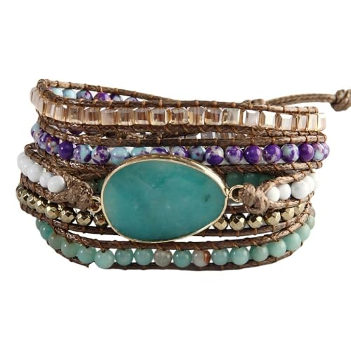 Image of Boho Stone Wrap Bracelet for Women,Turquoise Beaded Bracelet Jewelry Gift