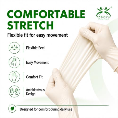 Image of AM Safe x Latex Gloves | White | Food Handling | CE Approved | Non Sterile | All-Purpose | Powdered | Cleaning |Examination Gloves |40 pcs|Small