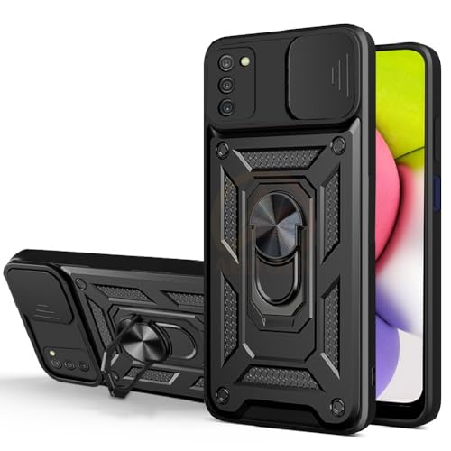 Image of Armor Bumper Back Cover Case for Samsung Galaxy A03s Rotating Camera Cover, Ring Holder & Kickstand | Heavy Duty & 360 Degree Protection Samsung Galaxy A03s Back Cover (Black)