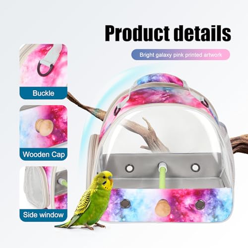 Image of Small Bird Travel Carrier Cage Bag for Parakeet, Budgies, Cockatiel, Conure, with Clear Windows, Galaxy Print