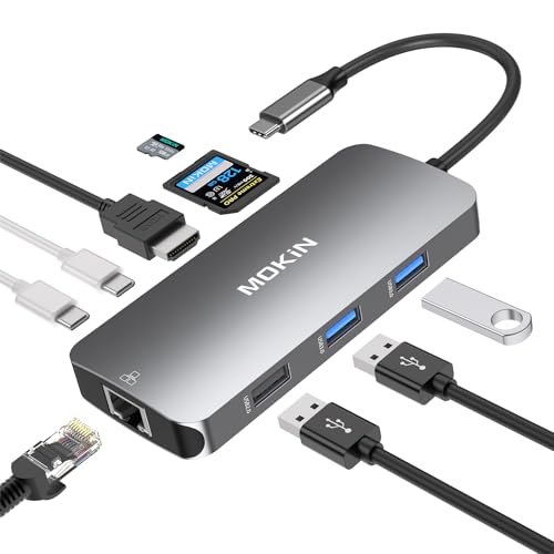 Image of USB C Adapters for MacBook Pro /Air,Mac Dongle with 3 USB Port,USB C to HDMI, USB C to RJ45 Ethernet,MOKiN 9 in 1 USB C to HDMI Adapter,100W PD Charging, USBC to SD /TF Card Reader USB C Hub