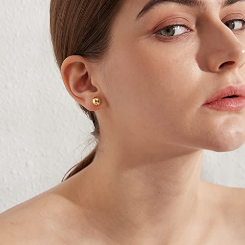 JiayangJY 18K Gold Plated Sterling Silver Ball Stud Earrings for Women Men, Round High Polished Balls Studs Hypoallergenic, Butterfly Back (4mm/ 5mm/ 6mm/ 7mm/ 8mm)4