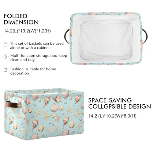 Image of Wamika Citrus Lily Flowers Storage Basket with Waterproof Liner and PU Handles Orange Turquoise Storage Bins Boxes 14.2 inch Collapsible Decorative Organizer Baskets for Bedroom Closet Office 2 Pack