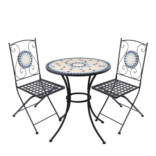 Vipush 3 Piece Patio Bistro Sets Outdoor Patio Set Anti-Rust Cast Aluminum Bistro Table Set with Umbrella Hole for Porch, Lawn, Garden, Backyard, Pool