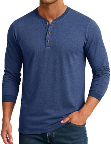 Cotrasen Mens Henley Long Sleeve Shirts Cotton T-Shirts Button