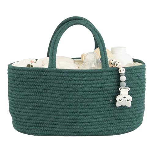 Image of Baby Diaper Caddy Organizer for Girl Boy Rope Nursery Storage Bin Basket Portable Holder Tote Bag for Changing Table Car Travel Baby Shower Gifts Newborn Essentials Registry Must Have Items Dark Green