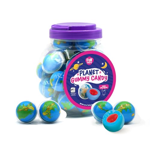 Earth Planet Gummy Balls - 19 Ounce Jar (30 Count) - Strawberry Jelly Filled Gummies - Individually Wrapped Gummy Candy - Party Favors - Earth Gummies for Goodie Bags by Funtasty