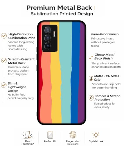 Image of Rainbow Design Premium 2D Printed Metal Back Case Cover for Vivo V23E 5G / Y75 4G
