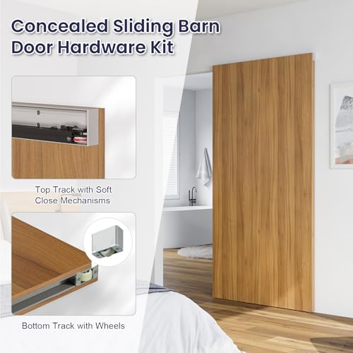 SMARTSTANDARD 34" Concealed Sliding Barn Door Hardware Kit with Soft Close Mechanisn, Wall Mount Concealed System, Aluminum (Door Not Included)