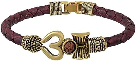 PAYSTORE Trishul Damru OM Rudraksha Gold Plated Leather Mahadev Mahakal Shiva Bhakt Bahubali Navaratri Special Kada Bracelet for Men & Women(Brown & Gold)