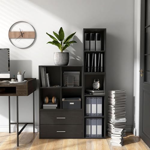 Homes-Inside-Out-Apexa-4-Cube-Storage-Organizer-Shelves-Stackable-Wood-Bookcase-Fits-Cubby-Bins-for-Organization-Dorm-Teen-Room-Decor-Home-Office-Black
