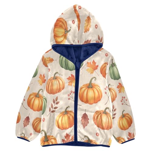 Pumpkins Leaves and Berries Toddler Fleece Jacket Girl Boys Hooded Fleece Jacket Coat Warm Outwear Zip-up 3-10T