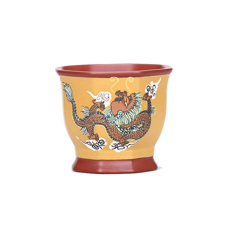 Kleine Teetassen 3er-Pack Teetassen aus lila Ton im Vintage-Stil mit Drachenmuster, handgefertigte chinesische Gongfu-Teetassen